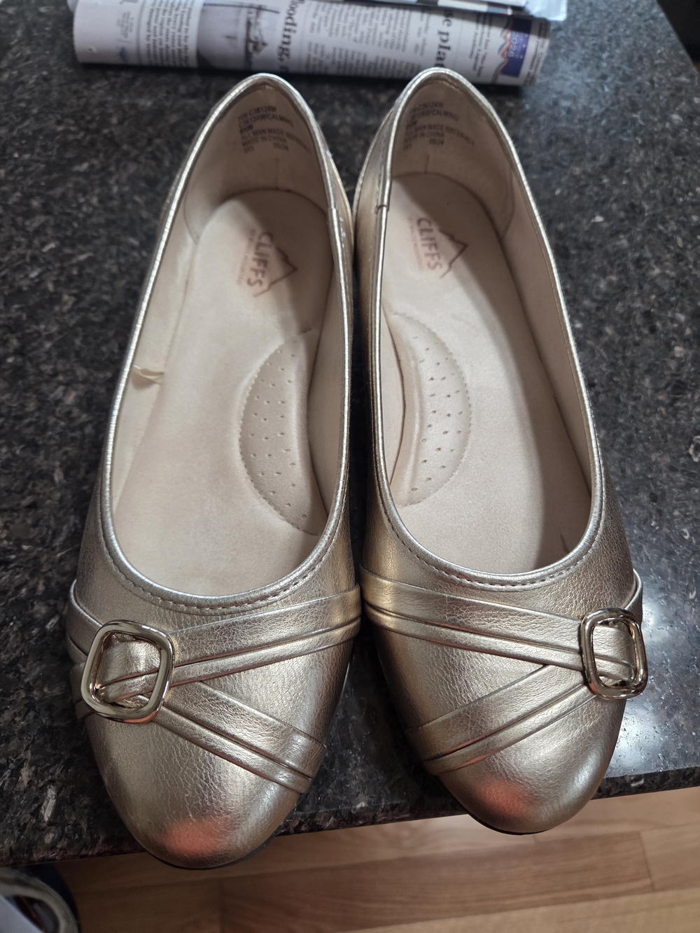 Cliff's Women’s Gold Ballet Flats with Buckle